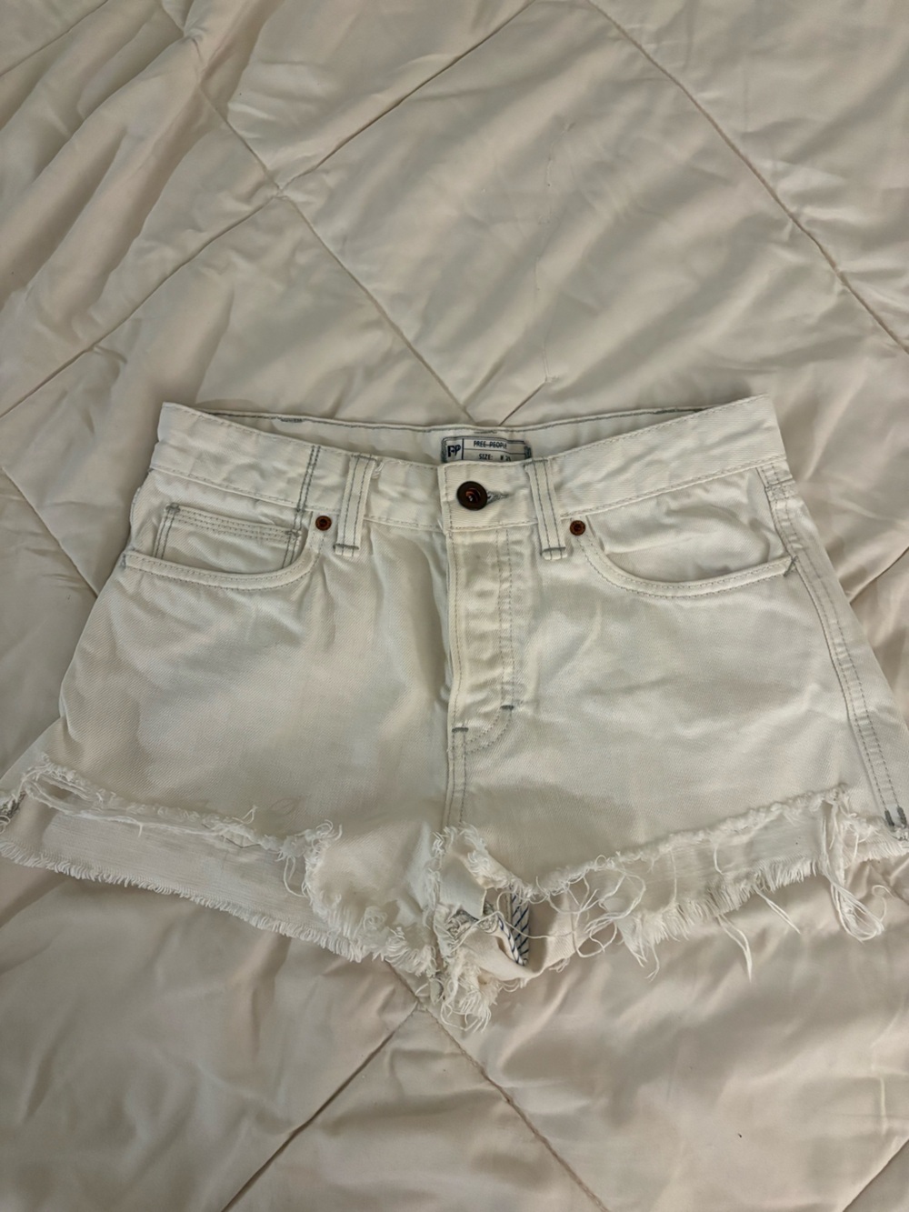 Free People White Frayed Hem Denim Shorts